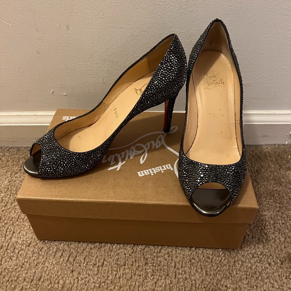 Christian Louboutin You You Strass 85 Suede Burma Hematite Heels